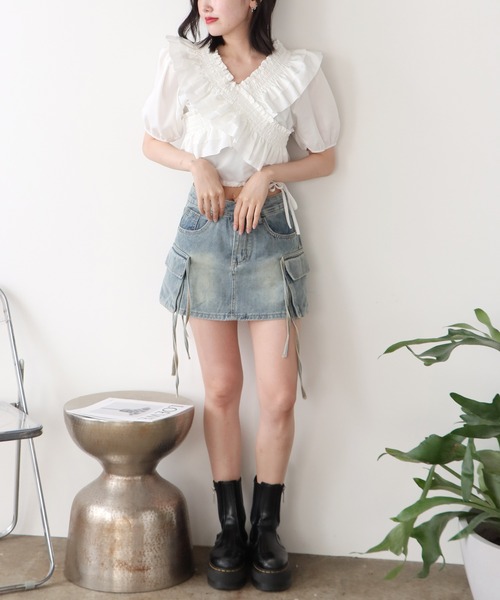 ROOPTOKYO（ループトウキョウ）の「フリル オフショル トップス（Tシャツ/カットソー・レディース・ブルー/ホワイト/ピンク・FREE）」の11枚目の写真