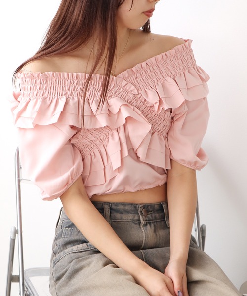 ROOPTOKYO（ループトウキョウ）の「フリル オフショル トップス（Tシャツ/カットソー・レディース・ブルー/ホワイト/ピンク・FREE）」の19枚目の写真