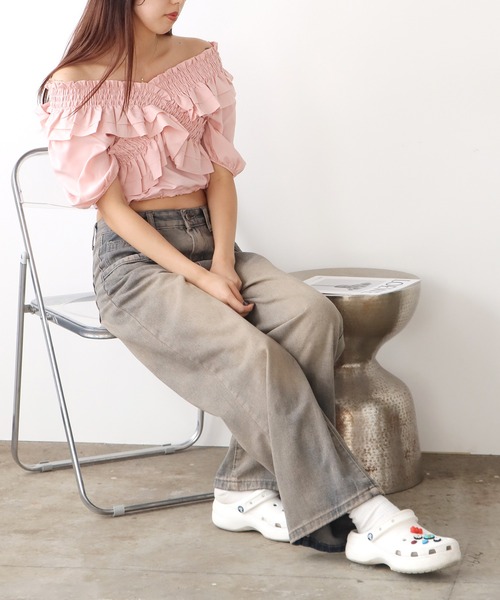 ROOPTOKYO（ループトウキョウ）の「フリル オフショル トップス（Tシャツ/カットソー・レディース・ブルー/ホワイト/ピンク・FREE）」の20枚目の写真