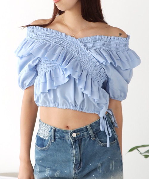 ROOPTOKYO（ループトウキョウ）の「フリル オフショル トップス（Tシャツ/カットソー・レディース・ブルー/ホワイト/ピンク・FREE）」の15枚目の写真