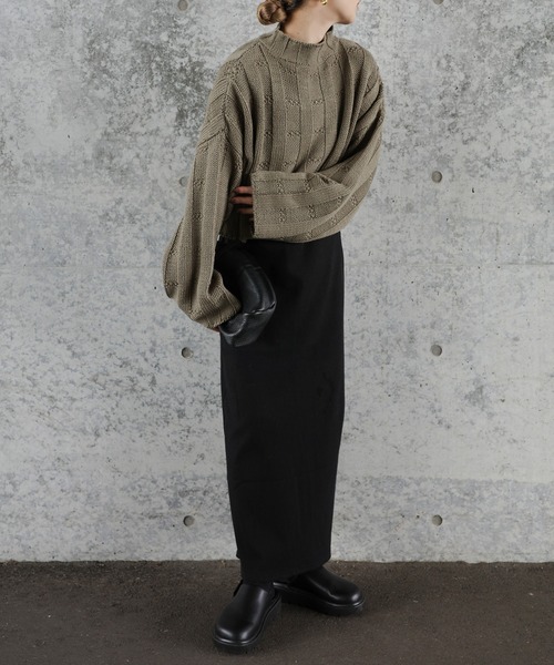 select MOCA by son(セレクトモカバイソン)の「リンクスストライプクロップドニット(ニット/セーター・レディース・チャコールグレー/アイボリー/ブラック/グレイッシュベージュ・FREE)」の8枚目の写真