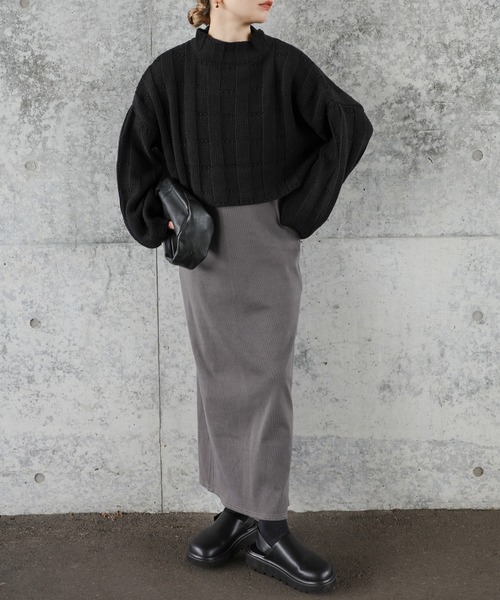 select MOCA by son(セレクトモカバイソン)の「リンクスストライプクロップドニット(ニット/セーター・レディース・チャコールグレー/アイボリー/ブラック/グレイッシュベージュ・FREE)」の18枚目の写真