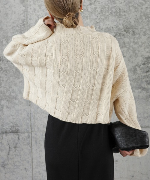 select MOCA by son(セレクトモカバイソン)の「リンクスストライプクロップドニット(ニット/セーター・レディース・チャコールグレー/アイボリー/ブラック/グレイッシュベージュ・FREE)」の14枚目の写真