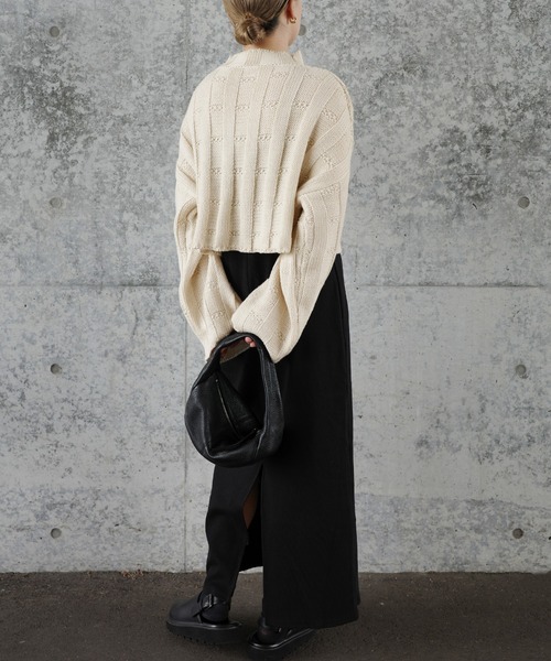 select MOCA by son(セレクトモカバイソン)の「リンクスストライプクロップドニット(ニット/セーター・レディース・チャコールグレー/アイボリー/ブラック/グレイッシュベージュ・FREE)」の12枚目の写真