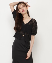 シアーニット半袖カーディガントップス