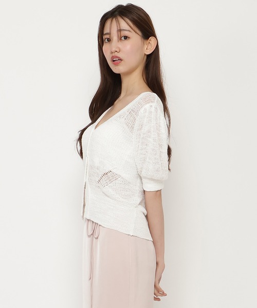 REDYAZEL（レディアゼル）の「シアーニット半袖カーディガントップス（カーディガン/ボレロ・レディース・ブラック/オフホワイト/ピンク・FREE）」の4枚目の写真