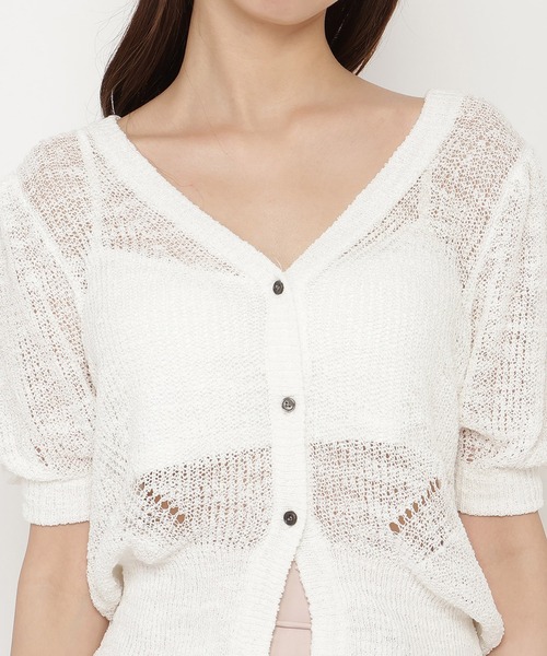 REDYAZEL（レディアゼル）の「シアーニット半袖カーディガントップス（カーディガン/ボレロ・レディース・ブラック/オフホワイト/ピンク・FREE）」の7枚目の写真