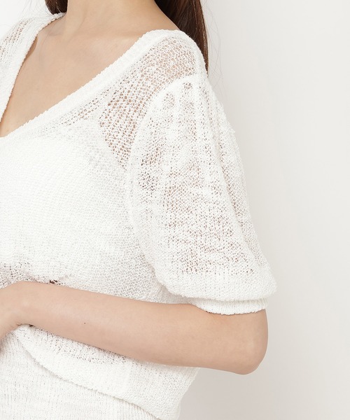 REDYAZEL（レディアゼル）の「シアーニット半袖カーディガントップス（カーディガン/ボレロ・レディース・ブラック/オフホワイト/ピンク・FREE）」の8枚目の写真