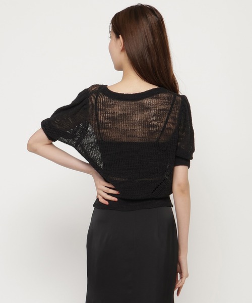 REDYAZEL（レディアゼル）の「シアーニット半袖カーディガントップス（カーディガン/ボレロ・レディース・ブラック/オフホワイト/ピンク・FREE）」の11枚目の写真