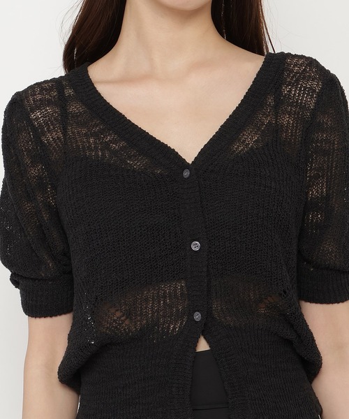 REDYAZEL（レディアゼル）の「シアーニット半袖カーディガントップス（カーディガン/ボレロ・レディース・ブラック/オフホワイト/ピンク・FREE）」の13枚目の写真