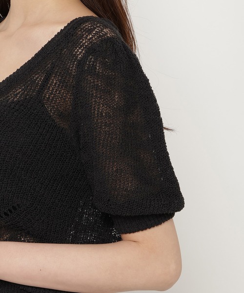 REDYAZEL（レディアゼル）の「シアーニット半袖カーディガントップス（カーディガン/ボレロ・レディース・ブラック/オフホワイト/ピンク・FREE）」の14枚目の写真