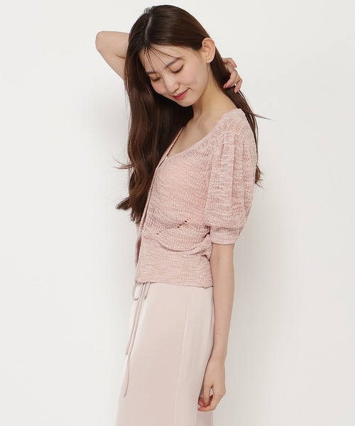 REDYAZEL（レディアゼル）の「シアーニット半袖カーディガントップス（カーディガン/ボレロ・レディース・ブラック/オフホワイト/ピンク・FREE）」の17枚目の写真