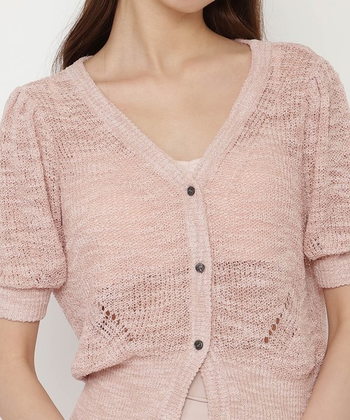 REDYAZEL（レディアゼル）の「シアーニット半袖カーディガントップス（カーディガン/ボレロ・レディース・ブラック/オフホワイト/ピンク・FREE）」の20枚目の写真