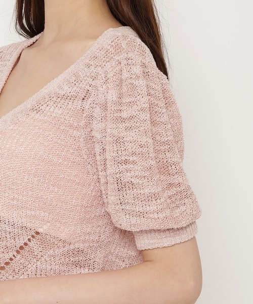 REDYAZEL（レディアゼル）の「シアーニット半袖カーディガントップス（カーディガン/ボレロ・レディース・ブラック/オフホワイト/ピンク・FREE）」の21枚目の写真