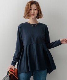 【ご好評につき新色追加】ナチュラルコットンベアコンビ ペプラム カットソー