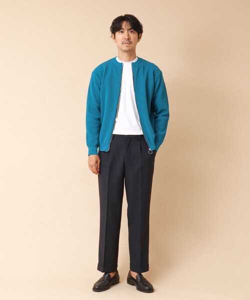 NOLLEY’S(ノーリーズ)の「《イージーケア》12G片畦 クルーネック ジップカーディガン 24AW(カーディガン/ボレロ・メンズ・ブルー系その他/グレー/ネイビー・S/M/L)」の4枚目の写真