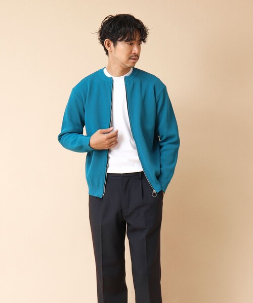 NOLLEY’S(ノーリーズ)の「《イージーケア》12G片畦 クルーネック ジップカーディガン 24AW(カーディガン/ボレロ・メンズ・ブルー系その他/グレー/ネイビー・S/M/L)」の6枚目の写真