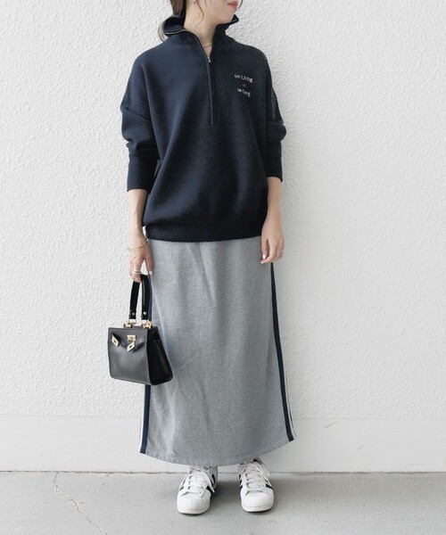 SHIPS any:〈洗濯機可能〉USAコットン 裏起毛 サイドライン スカート