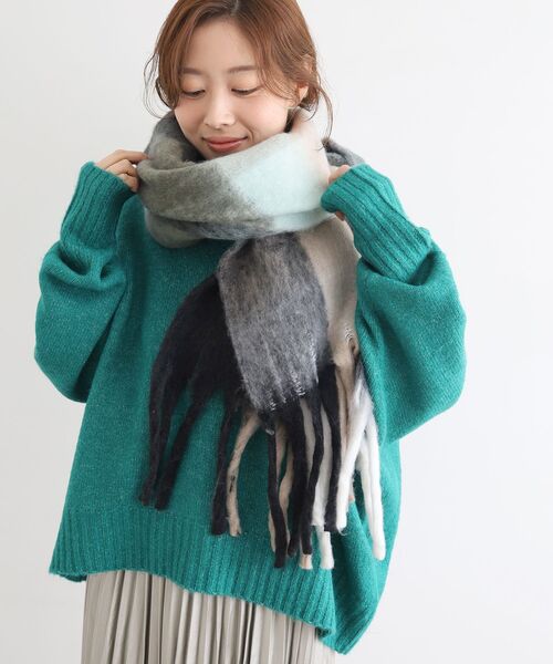 le.coeur blanc（ルクールブラン）の「《WEB限定アイテム》ブロックチェックビッグフリンジストール（ストール/ショール・レディース・ブラック系その他/オレンジ系その他/グリーン系その他・FREE）」の13枚目の写真