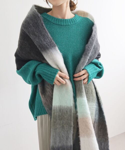 le.coeur blanc（ルクールブラン）の「《WEB限定アイテム》ブロックチェックビッグフリンジストール（ストール/ショール・レディース・ブラック系その他/オレンジ系その他/グリーン系その他・FREE）」の14枚目の写真