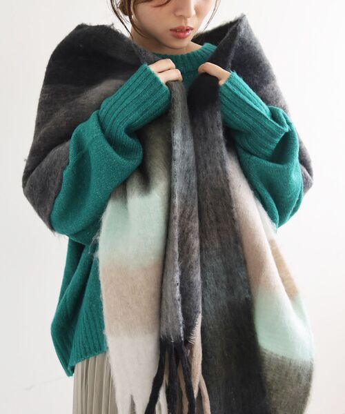 le.coeur blanc（ルクールブラン）の「《WEB限定アイテム》ブロックチェックビッグフリンジストール（ストール/ショール・レディース・ブラック系その他/オレンジ系その他/グリーン系その他・FREE）」の17枚目の写真