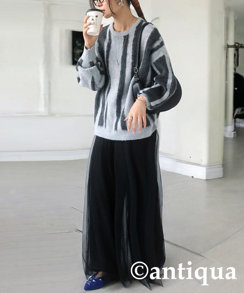 ストライプ柄起毛ニット（ニット/セーター）｜antiqua（アンティカ） 5,990円