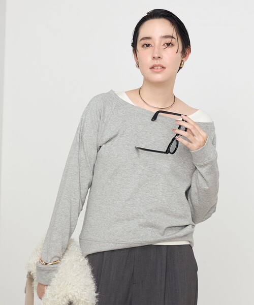 Rie Miller(リエミラー)の「ワイドネックミニ裏毛プルオーバーカットソー(Tシャツ/カットソー・レディース・ライトグレー/ブラック・38)」の7枚目の写真