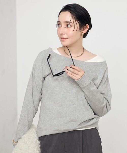 Rie Miller(リエミラー)の「ワイドネックミニ裏毛プルオーバーカットソー(Tシャツ/カットソー・レディース・ライトグレー/ブラック・38)」の8枚目の写真