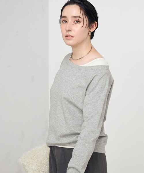 Rie Miller(リエミラー)の「ワイドネックミニ裏毛プルオーバーカットソー(Tシャツ/カットソー・レディース・ライトグレー/ブラック・38)」の9枚目の写真