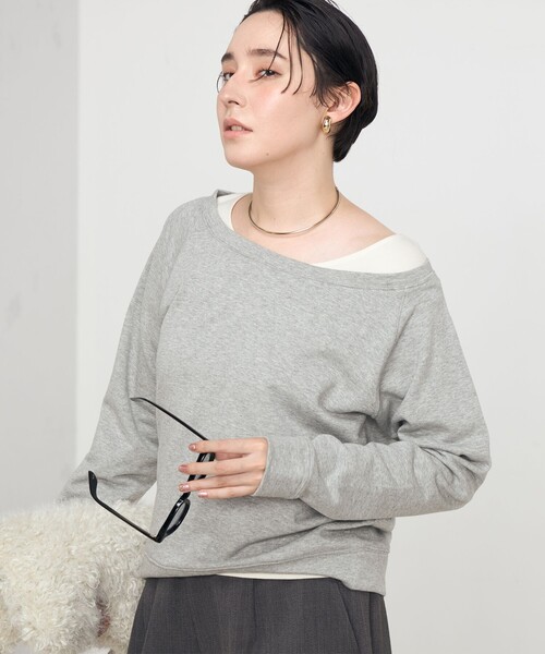 Rie Miller(リエミラー)の「ワイドネックミニ裏毛プルオーバーカットソー(Tシャツ/カットソー・レディース・ライトグレー/ブラック・38)」の10枚目の写真