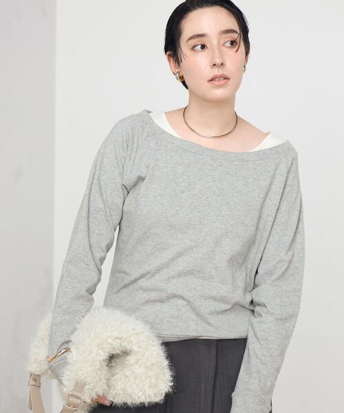 Rie Miller(リエミラー)の「ワイドネックミニ裏毛プルオーバーカットソー(Tシャツ/カットソー・レディース・ライトグレー/ブラック・38)」の12枚目の写真