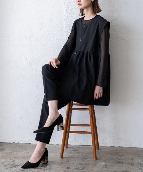 VitaFelice（ヴィータフェリーチェ）の「ペプラムギャザーベスト セレモニー セットアップ対応 別売り 入園式 入園式 卒園式 卒業式（ベスト・レディース・ブラック/ネイビー/サンドベージュ・M/L）」の11枚目の写真