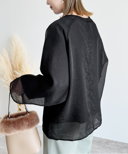 reca(レカ)の「オーガンジー重ねラグランプルオーバー(その他トップス・レディース・グレイッシュベージュ/ブラック/ブラウン・FREE)」の6枚目の写真