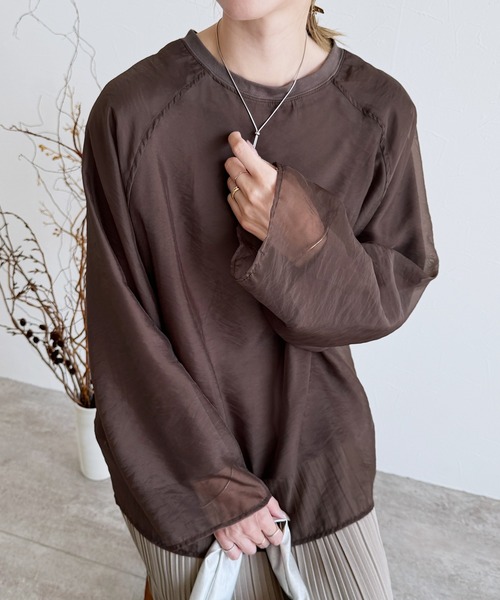 reca(レカ)の「オーガンジー重ねラグランプルオーバー(その他トップス・レディース・グレイッシュベージュ/ブラック/ブラウン・FREE)」の9枚目の写真