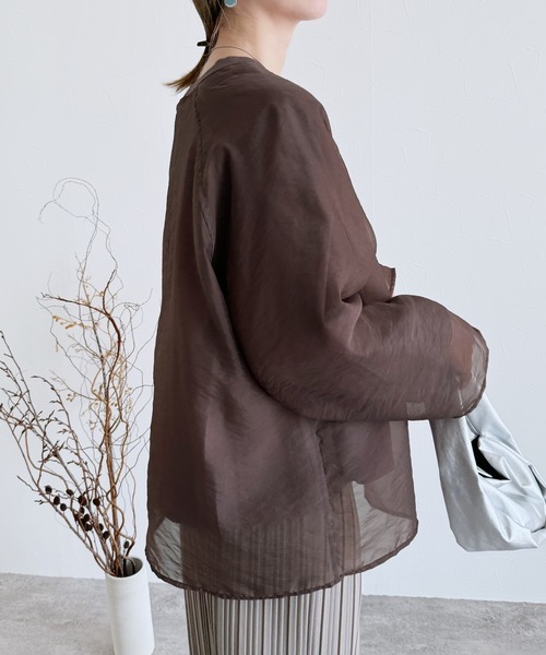 reca(レカ)の「オーガンジー重ねラグランプルオーバー(その他トップス・レディース・グレイッシュベージュ/ブラック/ブラウン・FREE)」の10枚目の写真