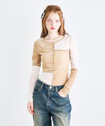 ANNA SUI NYC | レース×シアーベロア 切替ロングTシャツ(Tシャツ/カットソー)