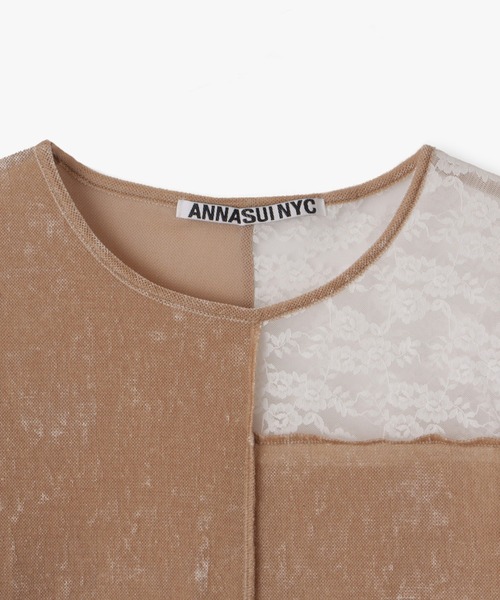 anna sui nyc(アナ スイ エヌ ワイ シー)の「レース×シアーベロア 切替ロングTシャツ(Tシャツ/カットソー・レディース・ブラック/ベージュ・FREE)」の9枚目の写真