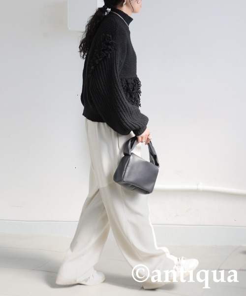 antiqua(アンティカ)の「ドッキングフリンジニット(ニット/セーター・レディース・グレー/ブラック・ONESIZE)」の9枚目の写真