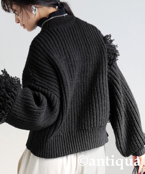 antiqua(アンティカ)の「ドッキングフリンジニット(ニット/セーター・レディース・グレー/ブラック・ONESIZE)」の10枚目の写真