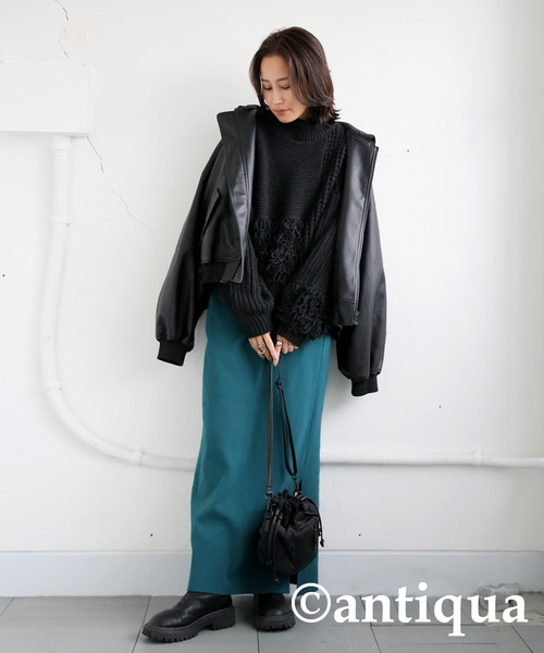 antiqua(アンティカ)の「ドッキングフリンジニット(ニット/セーター・レディース・グレー/ブラック・ONESIZE)」の6枚目の写真