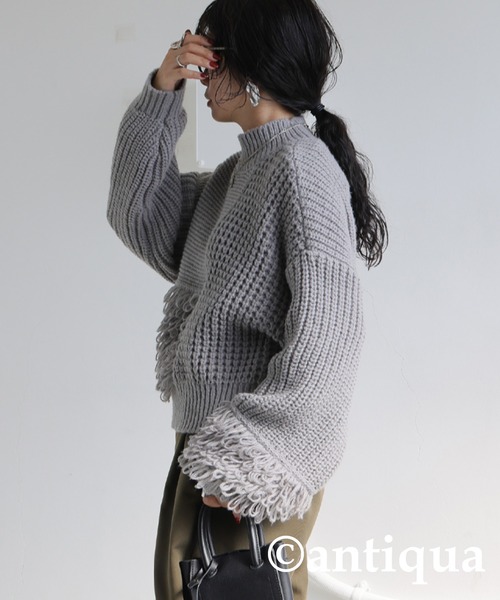 antiqua(アンティカ)の「ドッキングフリンジニット(ニット/セーター・レディース・グレー/ブラック・ONESIZE)」の13枚目の写真