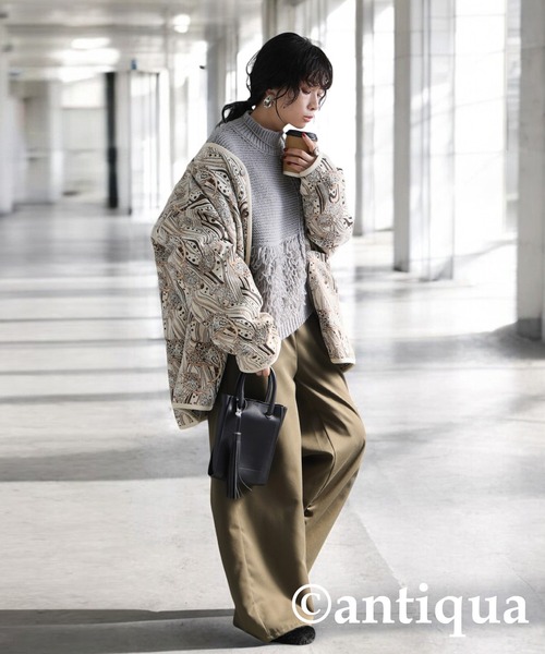 antiqua(アンティカ)の「ドッキングフリンジニット(ニット/セーター・レディース・グレー/ブラック・ONESIZE)」の15枚目の写真