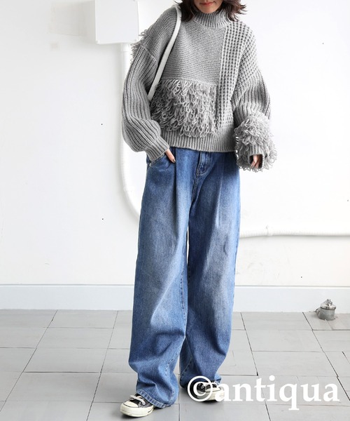 antiqua(アンティカ)の「ドッキングフリンジニット(ニット/セーター・レディース・グレー/ブラック・ONESIZE)」の16枚目の写真