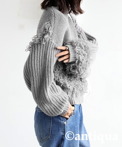 antiqua(アンティカ)の「ドッキングフリンジニット(ニット/セーター・レディース・グレー/ブラック・ONESIZE)」の17枚目の写真