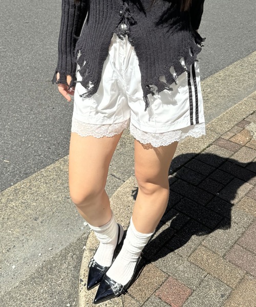 セール】レース付きサイドラインジャージショートパンツ