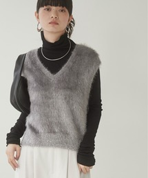 ラメ入り シャギー ニットベスト