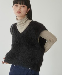 ラメ入り シャギー ニットベスト