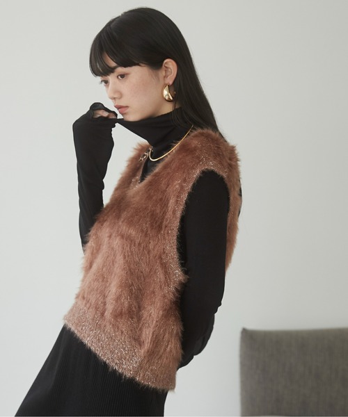 セール】ラメ入り シャギー ニットベスト（ベスト）｜ANGIE（アンジー