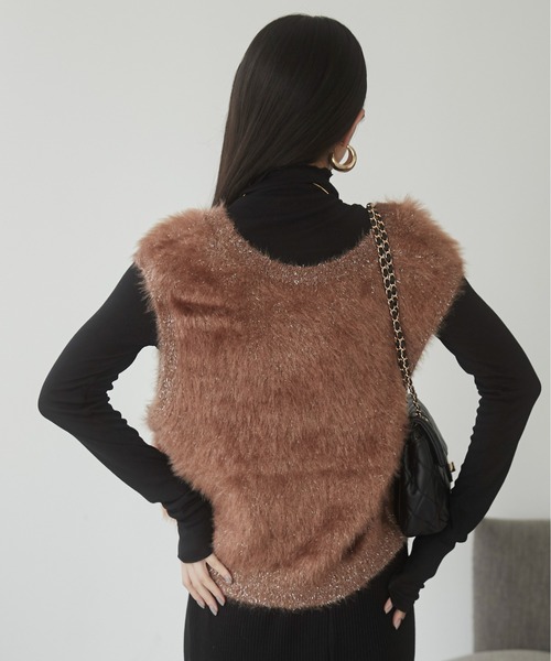 セール】ラメ入り シャギー ニットベスト（ベスト）｜ANGIE（アンジー