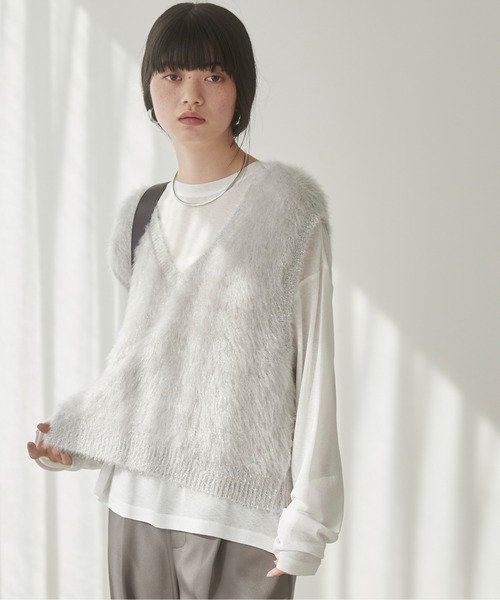 セール】ラメ入り シャギー ニットベスト（ベスト）｜ANGIE（アンジー